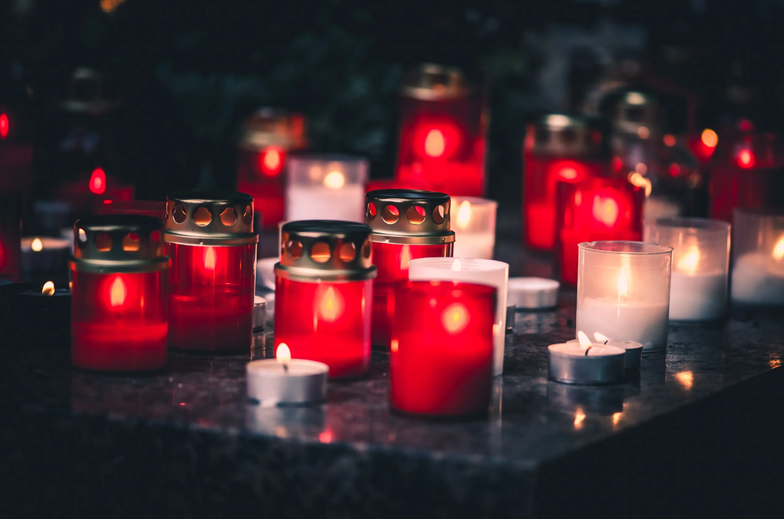 Remembering the dead Candles laid out